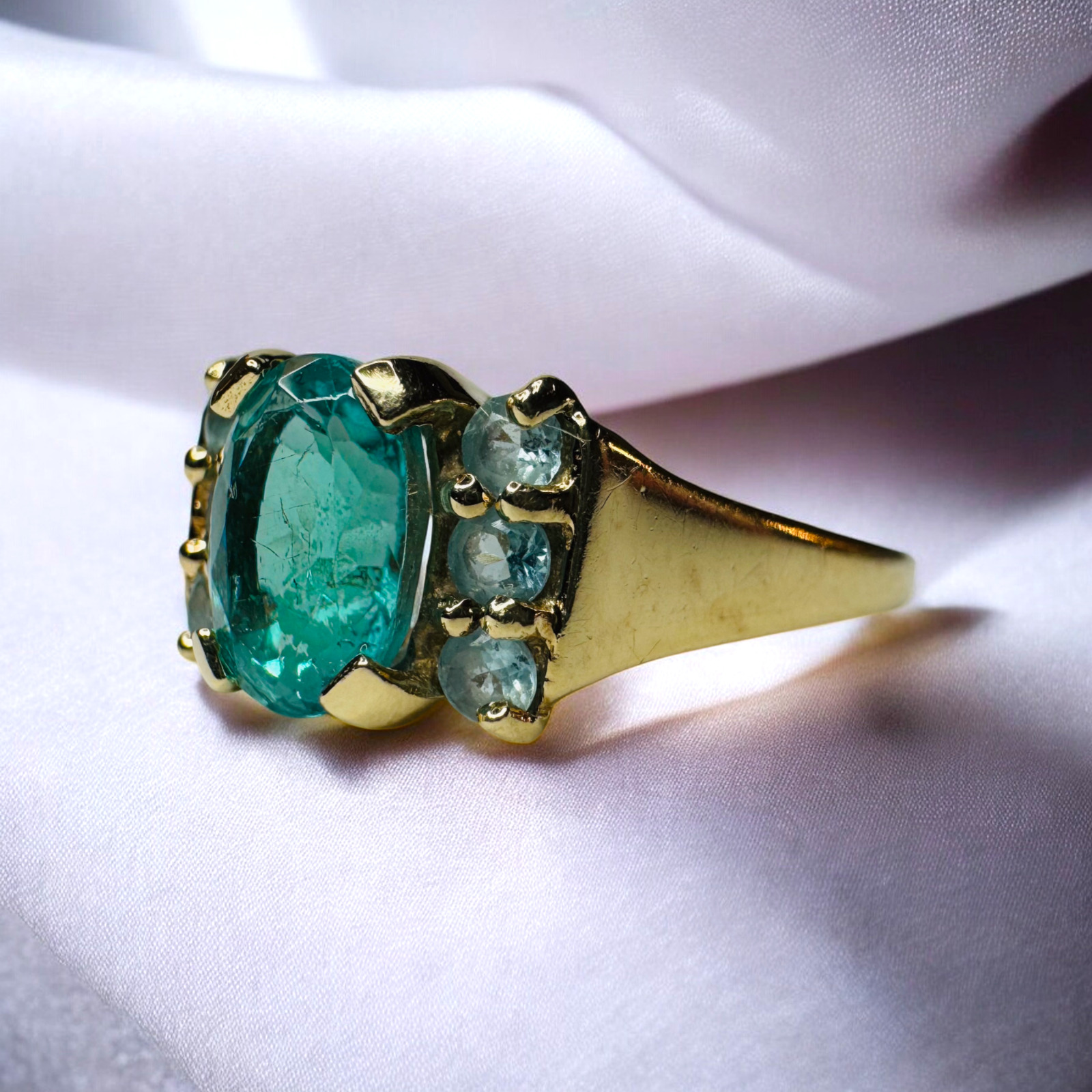 VINTAGE- 10K Gold- Natural Paraiba Apatite Ring -… - image 20