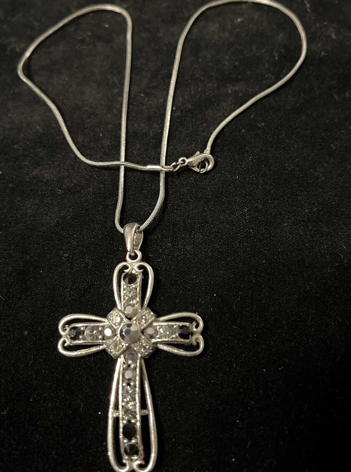 Silver Women Cross Pendent Necklace Black and Cle… - image 2