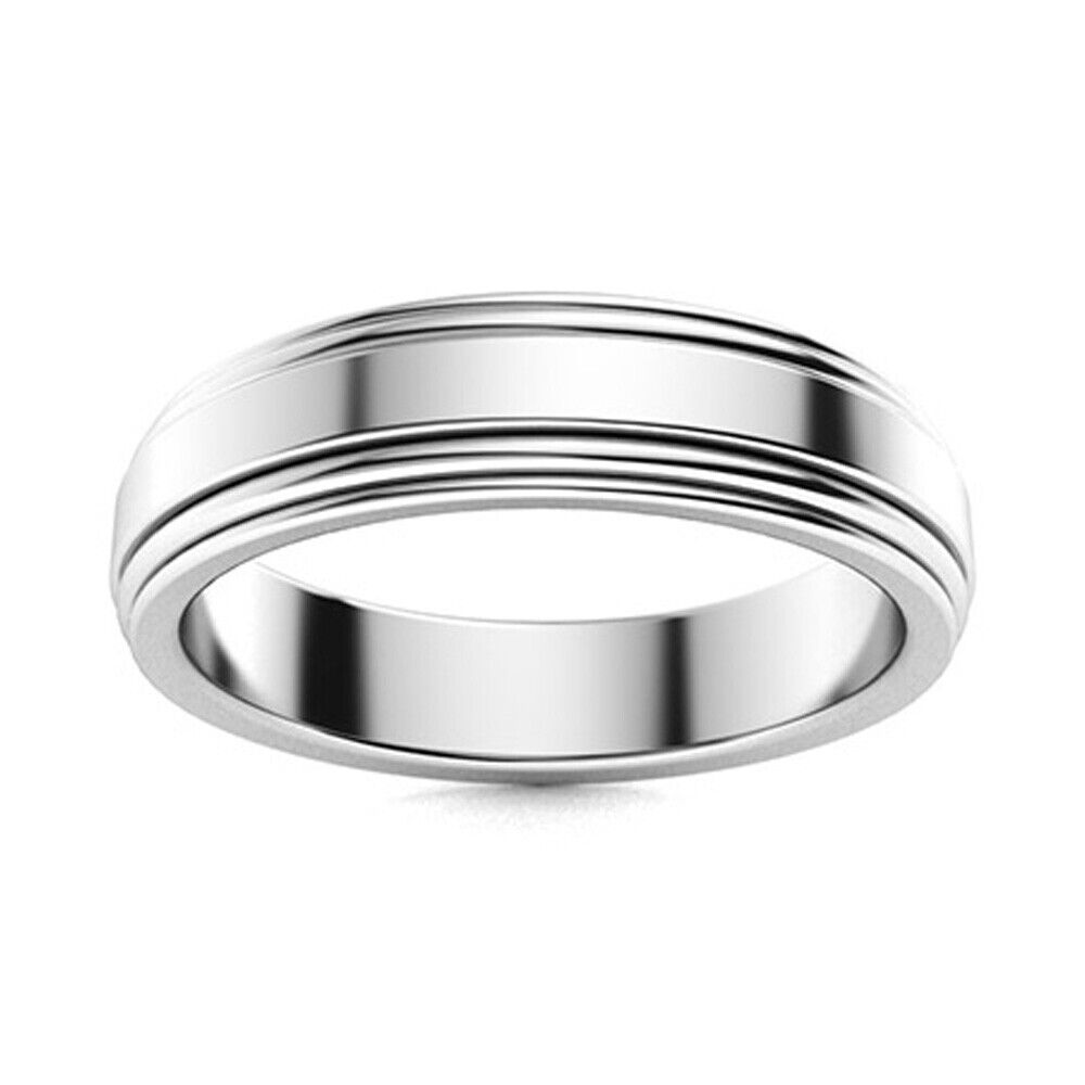 Wedding Mens Band Solid 14K White Gold Classic De… - image 1