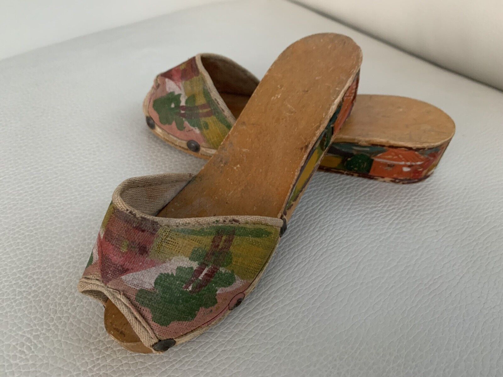 1940s Philippines Wedge Sandal Childs Shoe Hand P… - image 1