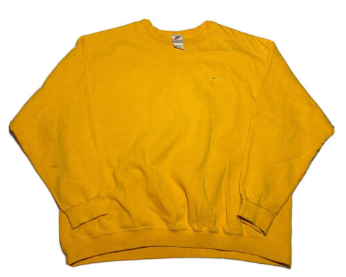 Vtg 90s Nike Mini Swoosh Yellow Crewneck Sweatshi… - image 1