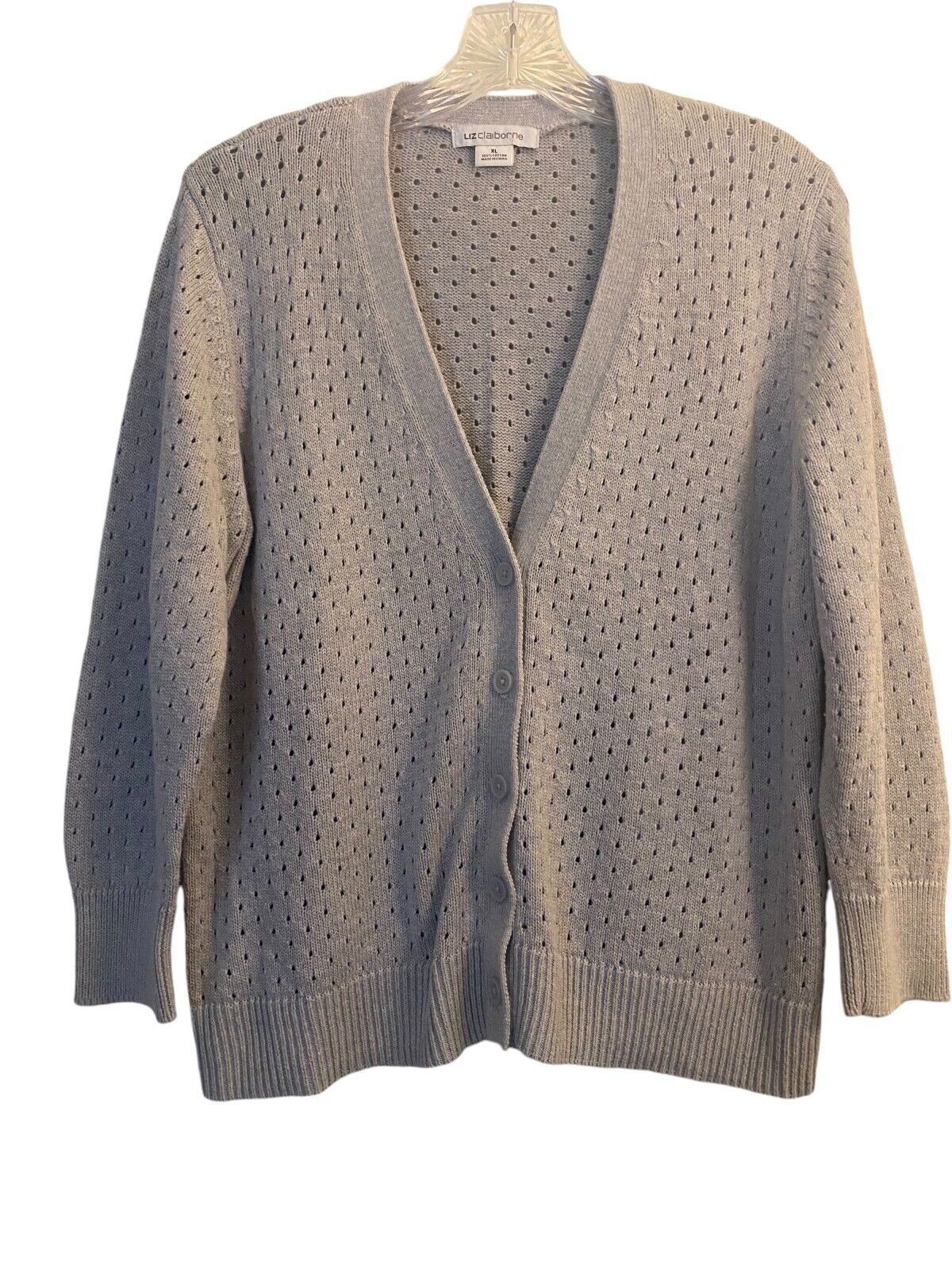 Liz Claiborne Cardigan Lot Sz XL Gray White 3/4 S… - image 7