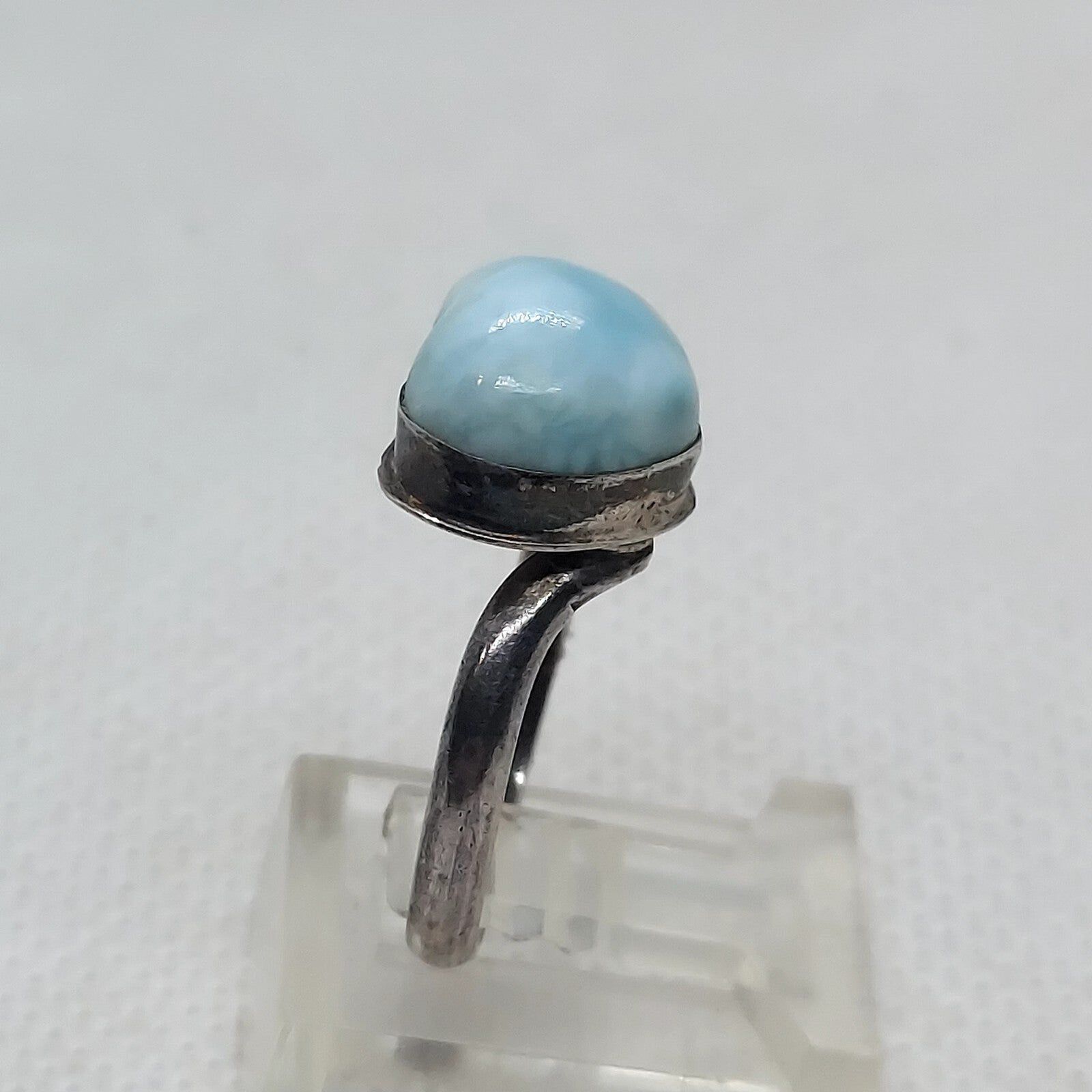 Vintage Sterling Silver Larimar Heart Ring Size 7 - image 2