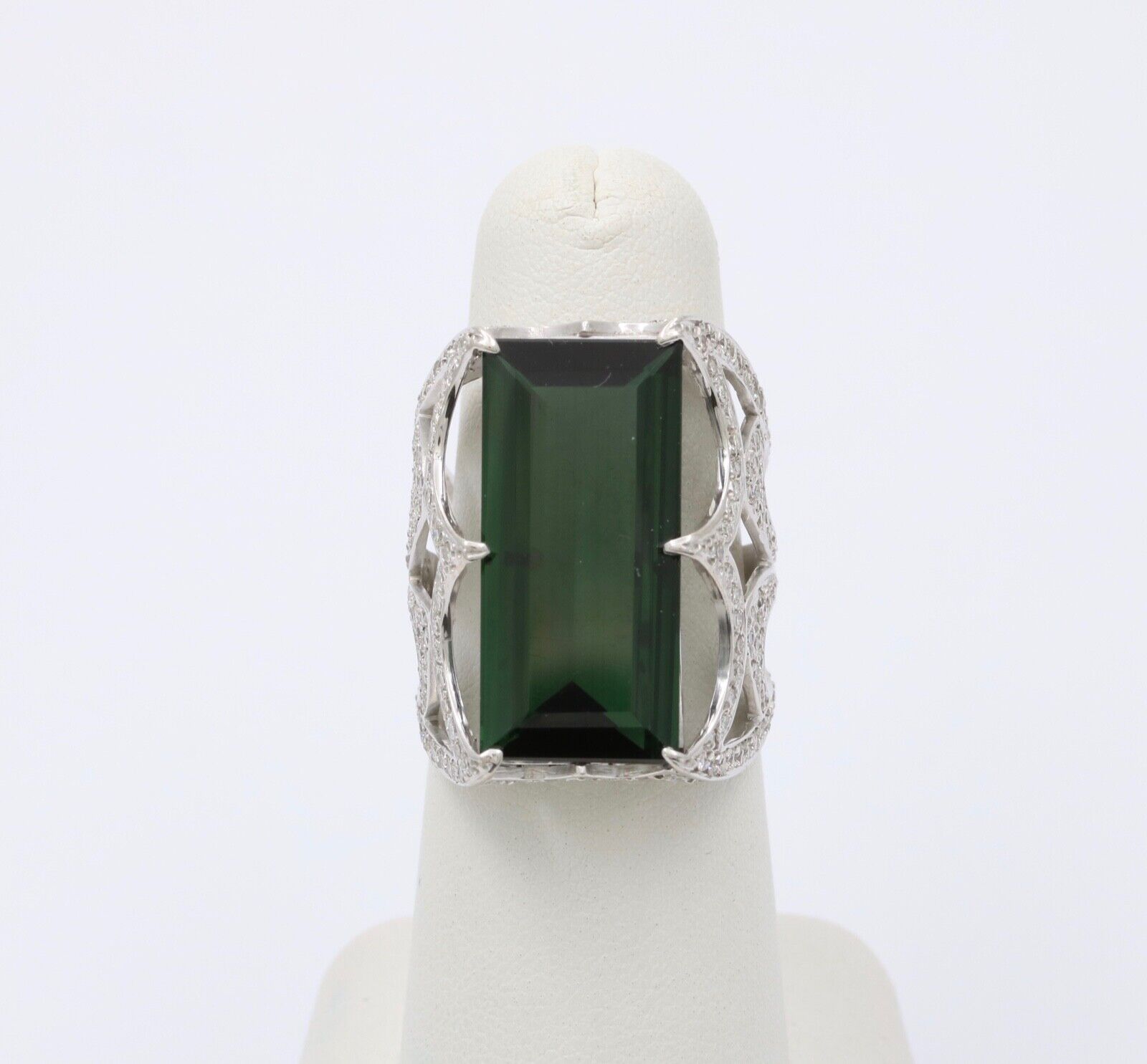 Vintage Elegant Green Tourmaline Diamonds 18K Whi… - image 1