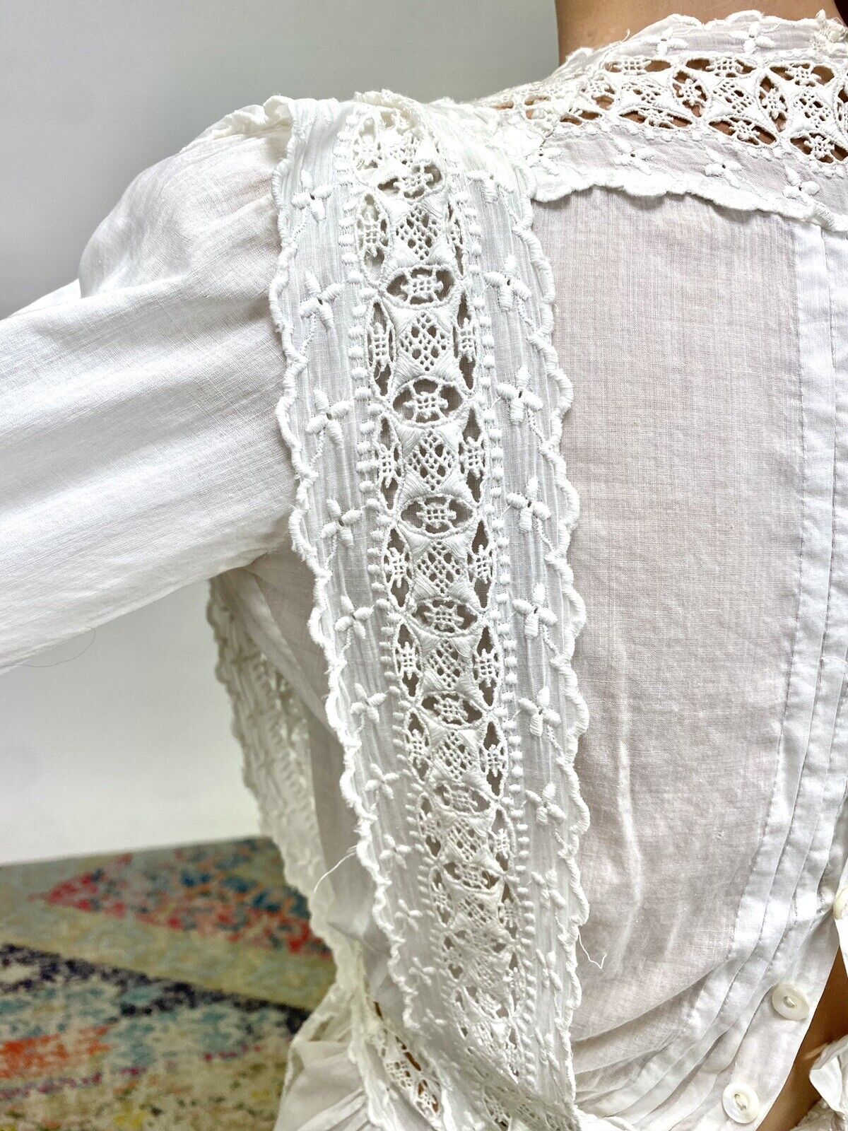 Antique Victorian Edwardian White Cotton Tea Dres… - image 16