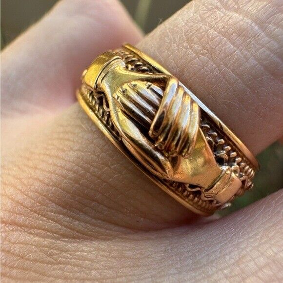 Antique Victorian 1880's solid 10k gold Fede gimm… - image 11