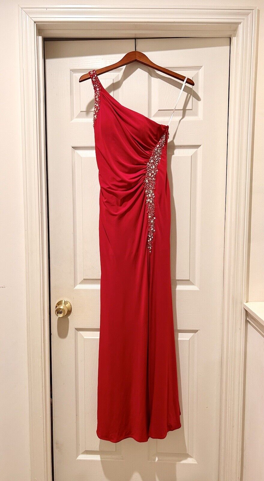 Formal Floor Length, One shoulder, Red Gown with … - image 4