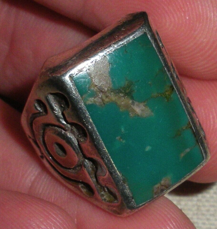 VINTAGE NAVAJO TURQUOISE EARLY STAMPWORK STERLING… - image 11