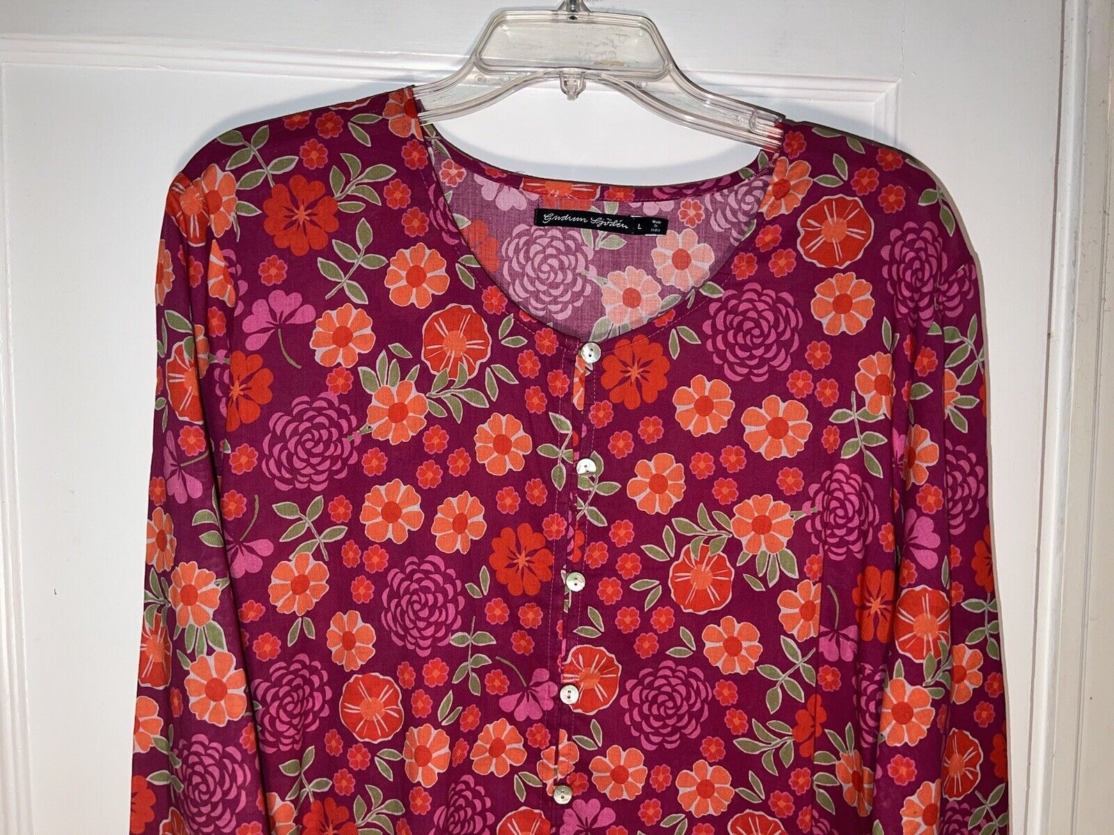 GUDRUN SJODEN 100% COTTON FLORAL PRINT BUTTON tun… - image 2