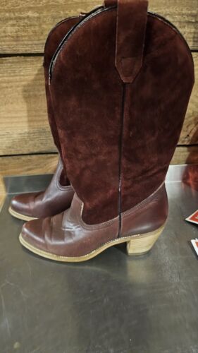 WOMENS WESTERN BOOTS Vintage BURGUNDY COGNAC Size… - image 1