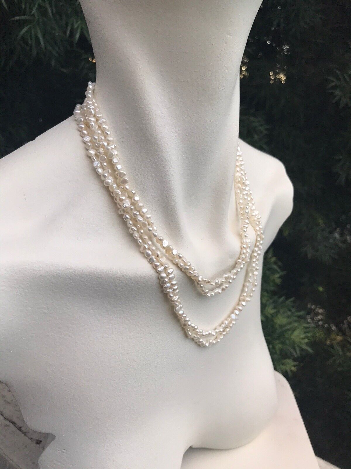 Vintage Genuine Cultured White Pearls Two Long St… - image 4