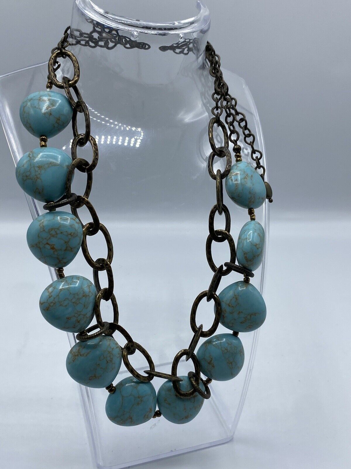 Premier Designs Faux Turquoise Necklace Brass Ton… - image 9