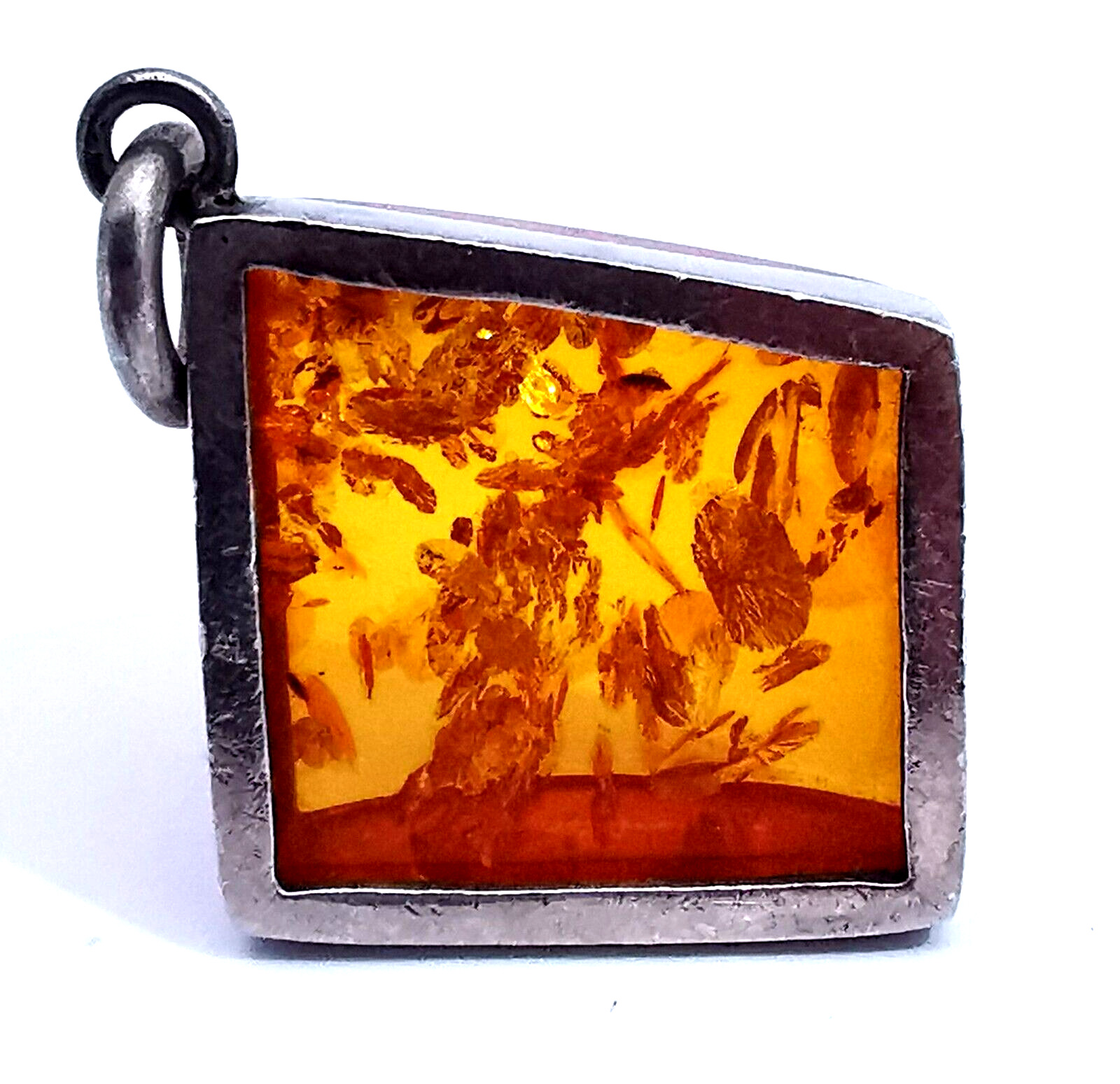 Baltic Amber Pendant Vintage Modernist Sterling S… - image 9