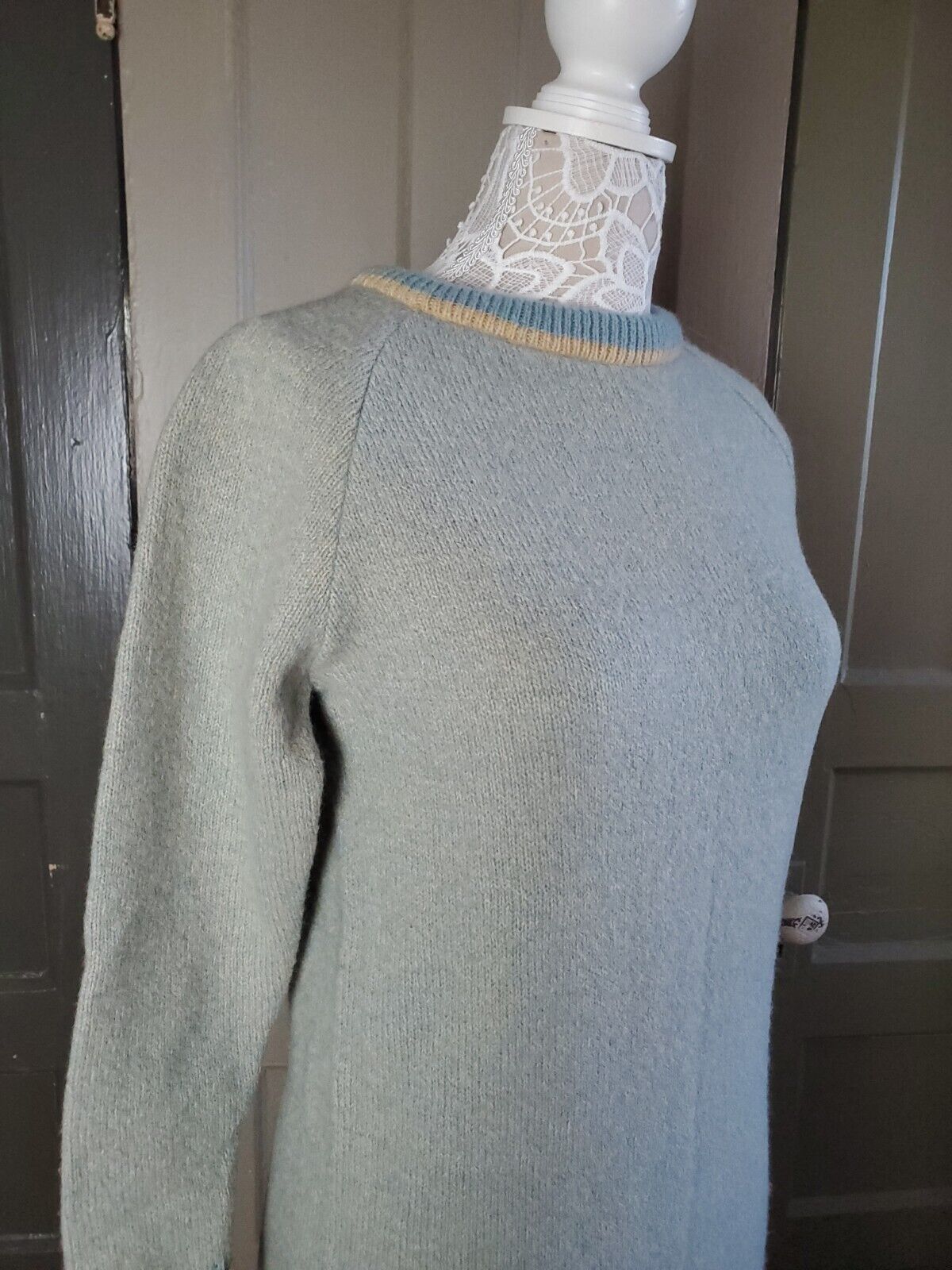 Sears Vintage 70s Shetland Wool Blue Green Knit S… - image 4