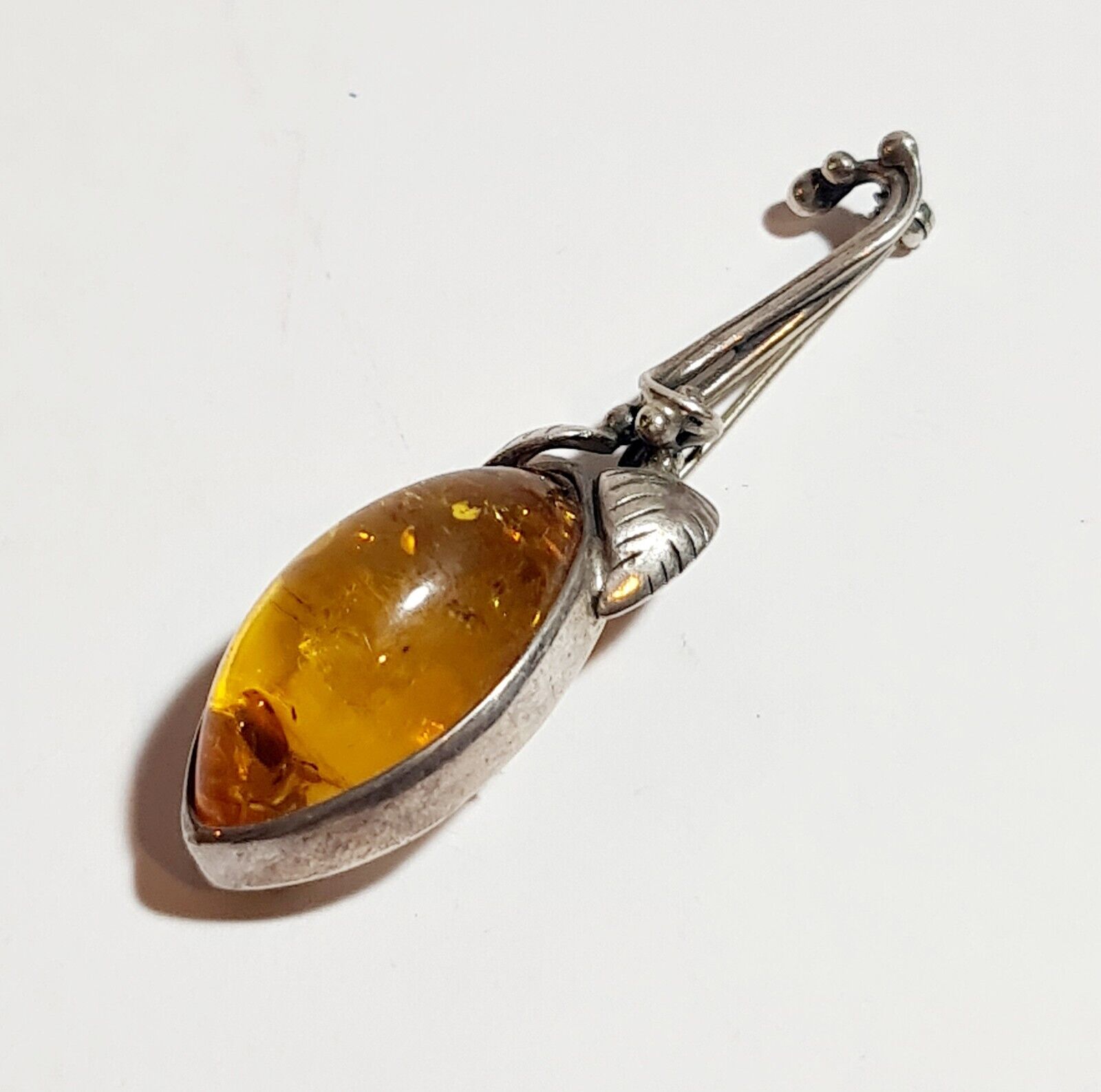 Vintage Sterling Silver Brooch with Baltic Amber … - image 4