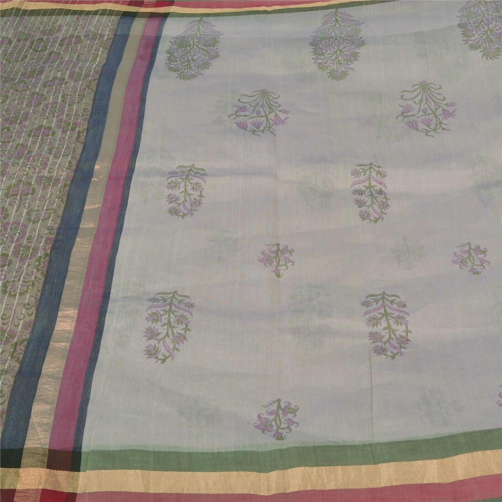 Sanskriti Vintage Purple Sarees Cotton Silk Block… - image 6