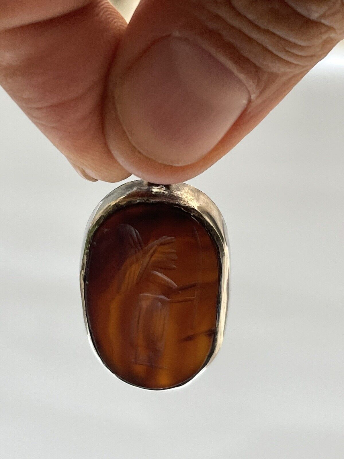 Antique hand carved Agate & silver pendant Persia… - image 12