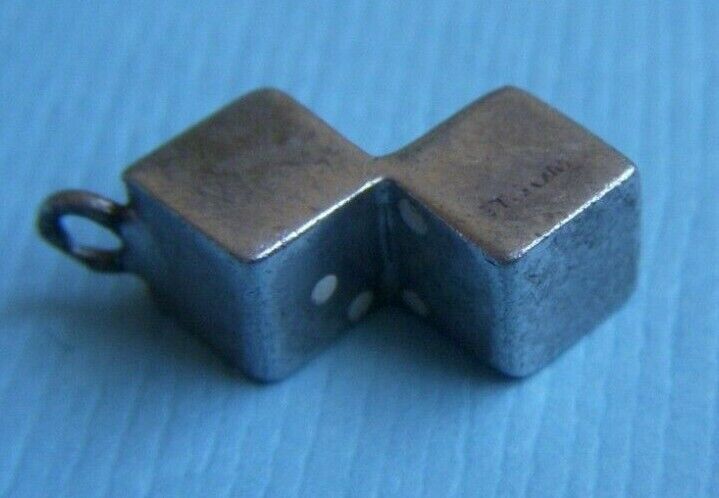 Vintage enamel dice white pips sterling charm - image 3