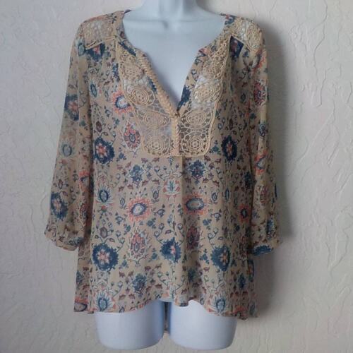 Maeve Anthropologie Beige Blue Floral Boho Peasan… - image 1