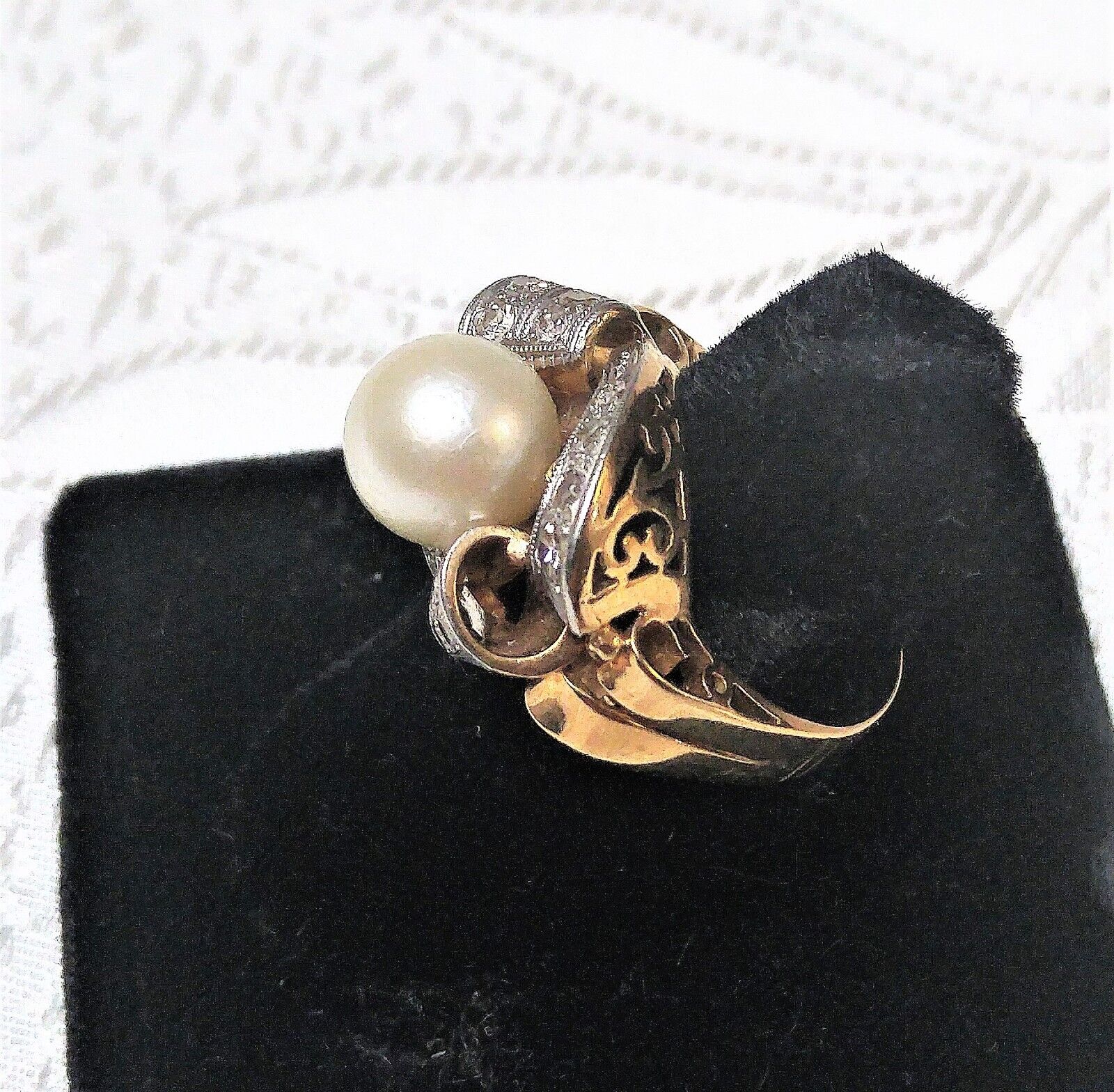 Retro 18K Yellow and White Gold 9.2mm Pearl Diamo… - image 4