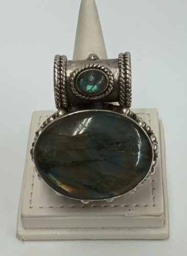 Vintage Labradorite and Sterling Silver Slider Pe… - image 1