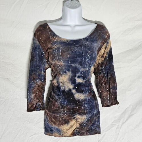 Vintage 90s y2k boho fairy grunge blue brown text… - image 1