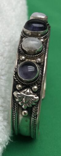 Sterling Silver Amethyst and White Moonstone Cuff 