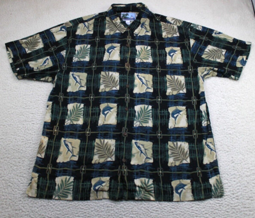 AFTCO Bluewater Shirt Mens 2XL Black Hawaiian Fis… - image 1