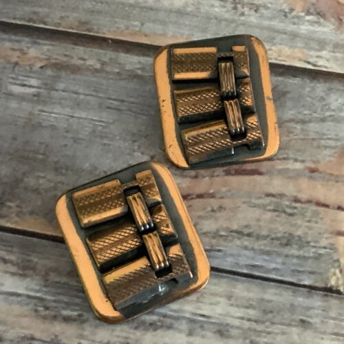 Vintage antique copper square clip on earrings mi… - image 1