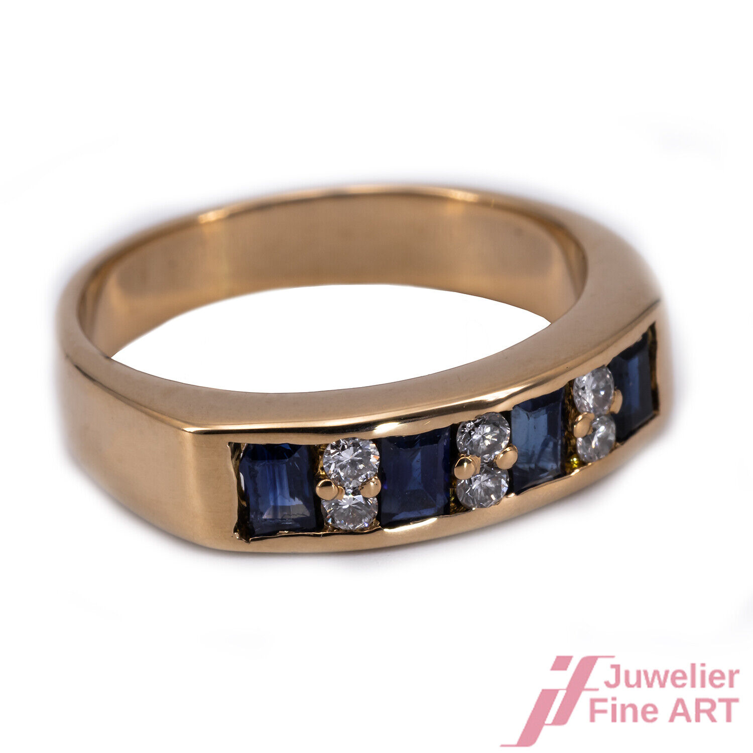 Ring 750/18K Yellow Gold Sapphire Blue Diamonds B… - image 4