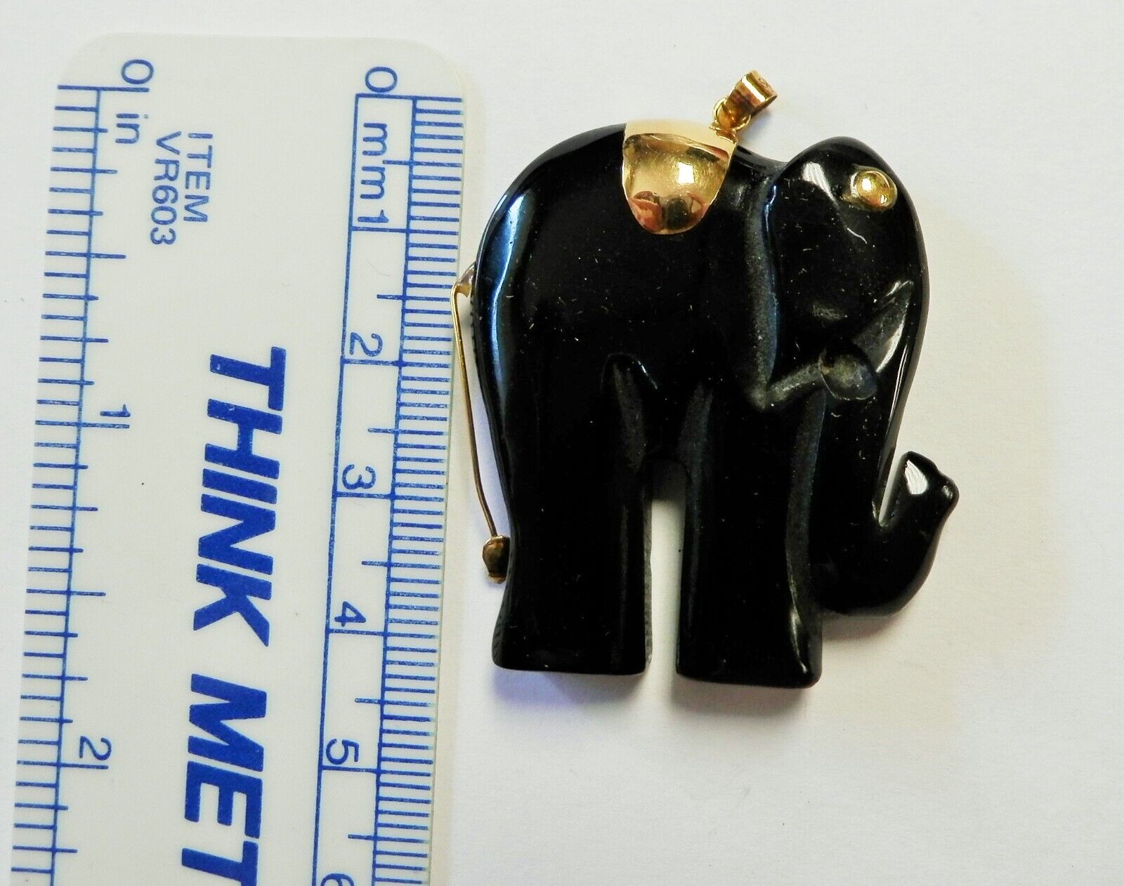 585 14K Yellow Gold Carved Black Onyx Elephant Pe… - image 2