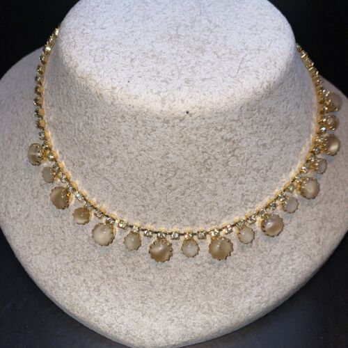 VTG Champagne RHINESTONE &  GLASS MOONSTONE  COBA… - image 1