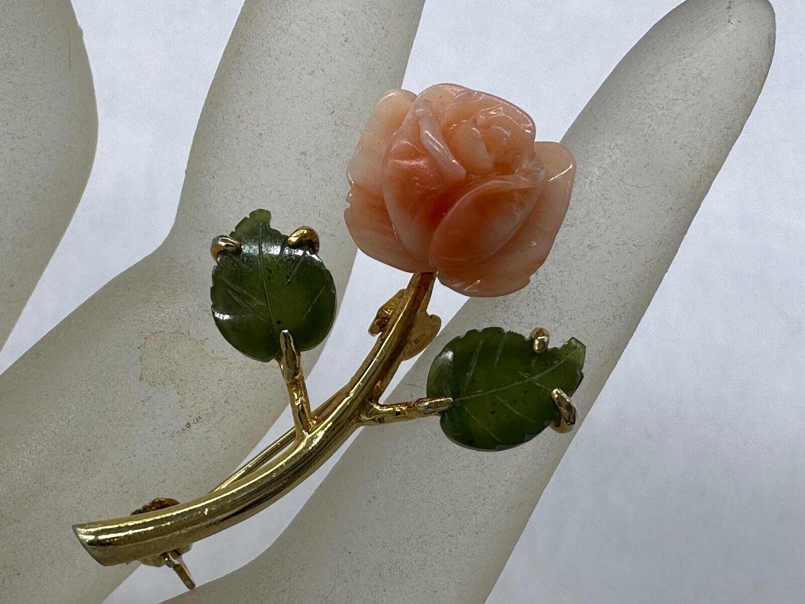 VINTAGE ESTATE GOLD PLATED SALMON PINK CORAL JADE… - image 6