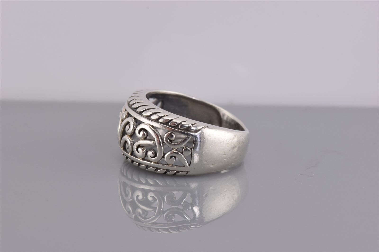 Sterling Silver Coiled Trim Heavily Carved Scroll… - image 5