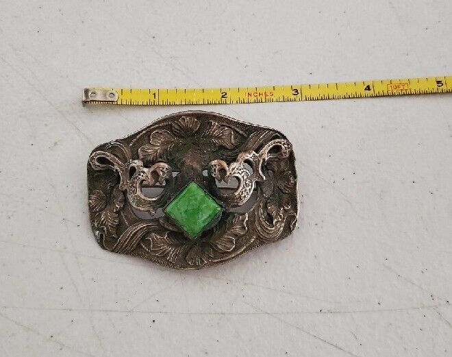 Vintage Antique Brooch Beautiful Stone Silver Tone - image 4