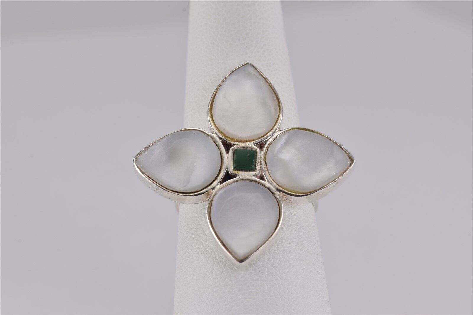 Sterling Silver Mother of Pearl Green Jade Flower… - image 7