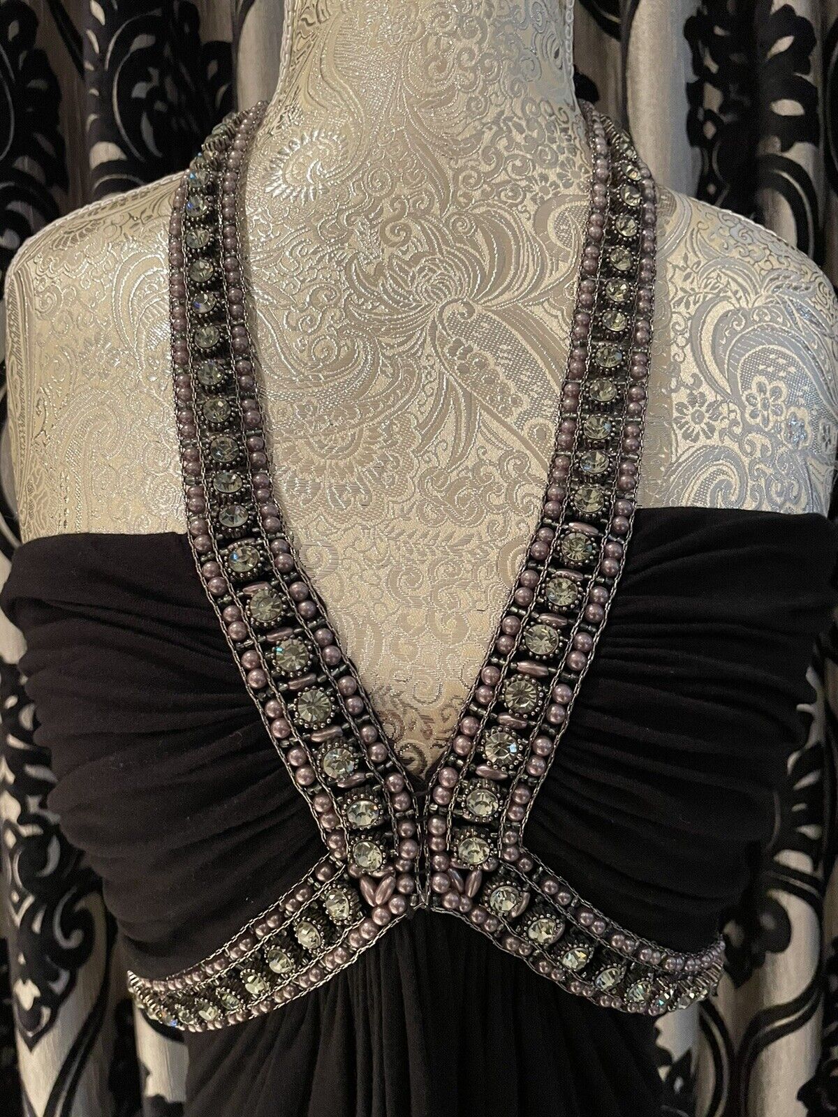 SKY BRAND Black Halter Embellished Crystal Neckla… - image 2