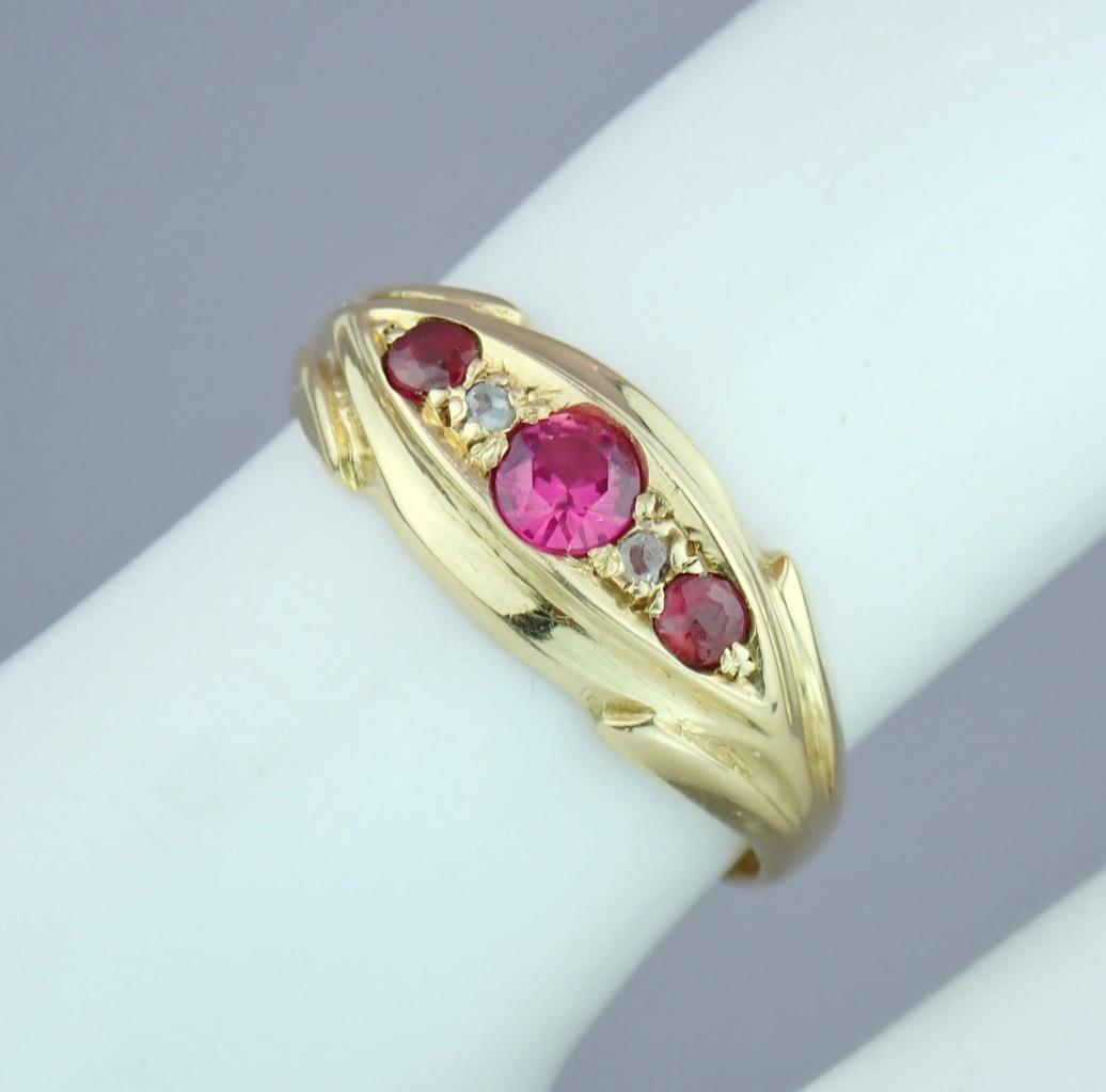 Pretty Antique Edwardian 18K Gold Diamond Pink To… - image 5