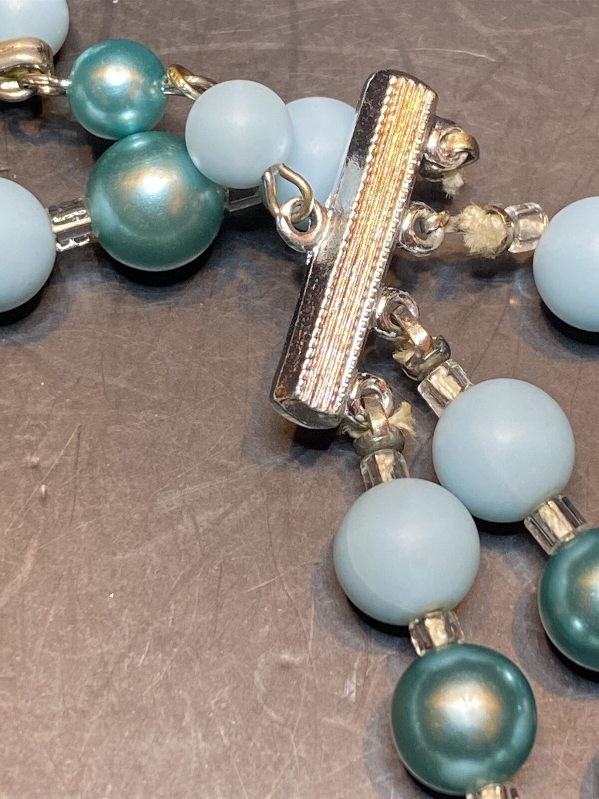 Vintage Faux pearl four strand necklace aqua Turq… - image 5