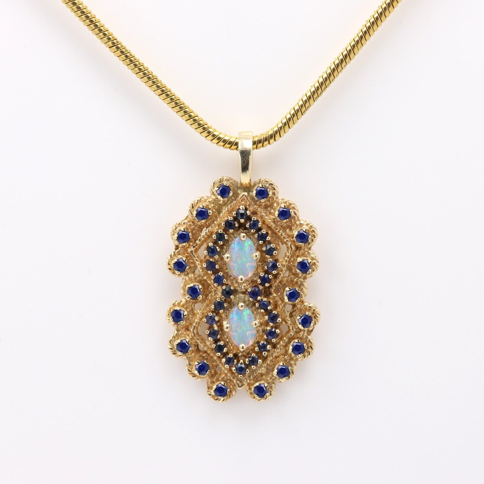 Vintage Pendant Necklace 1 4k Natural Blue Sapphi… - image 8