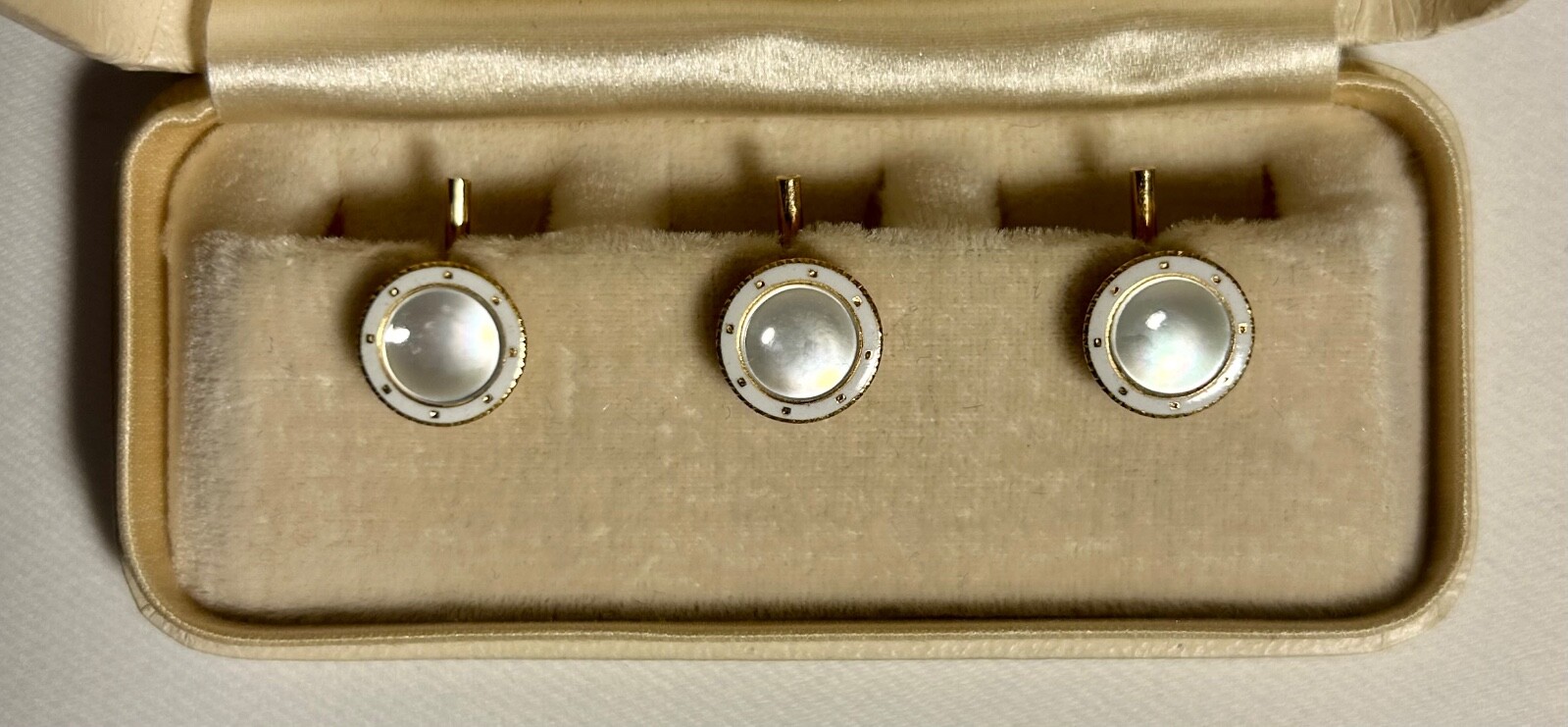 Antique 14K  MOP  White Enamel Tuxedo Studs/Butto… - image 3