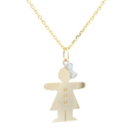 14K Two-Tone Gold Estate Girl with Bow Charm/Pend… - image 1