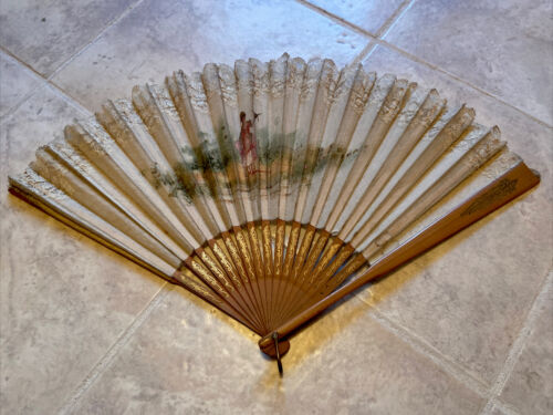 HAND FAN French Antique Old Lace Wood Romantic Bl… - image 1