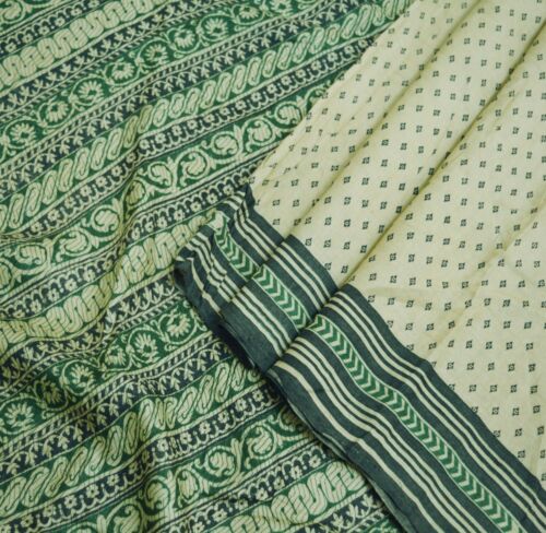 Indian Vintage Ivory & Blue Heavy Saree Pure Woole