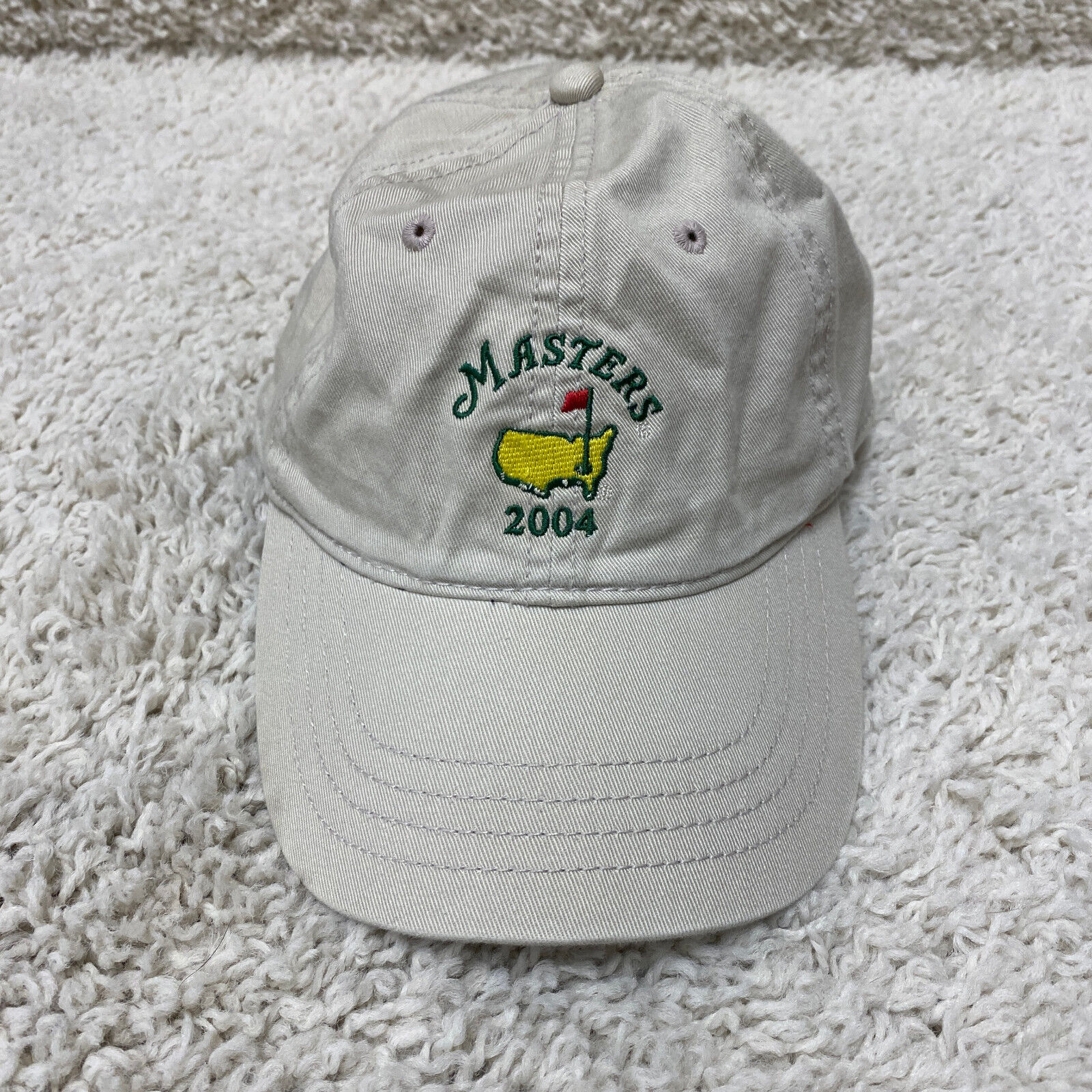 VTG The Masters Hat Beige Tan Yellow Green Strapb… - image 1