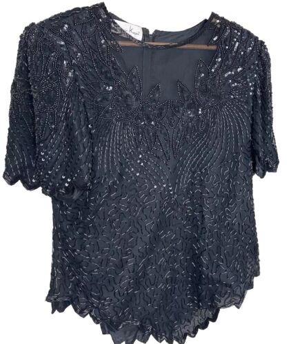 Lawrence Kazar NY Top Womens Large Sequins Beads S