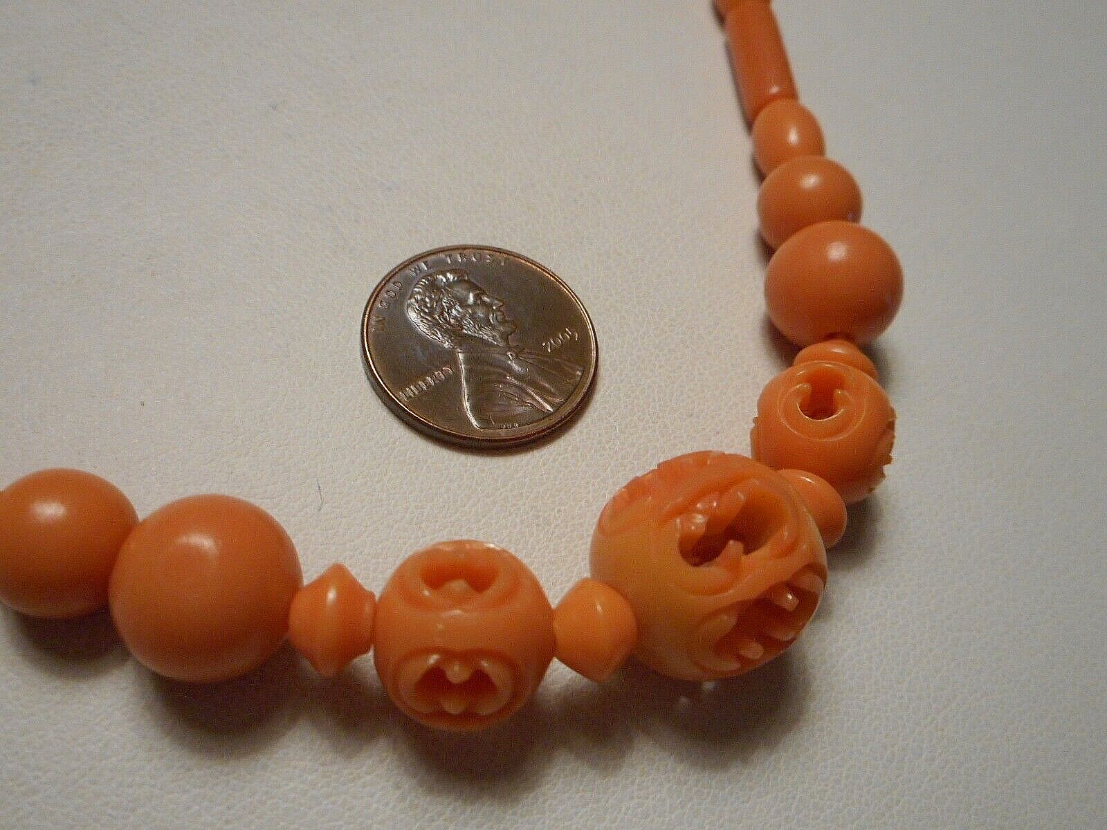 Antique Art Deco Faux Orange Coral Carved Cellulo… - image 7