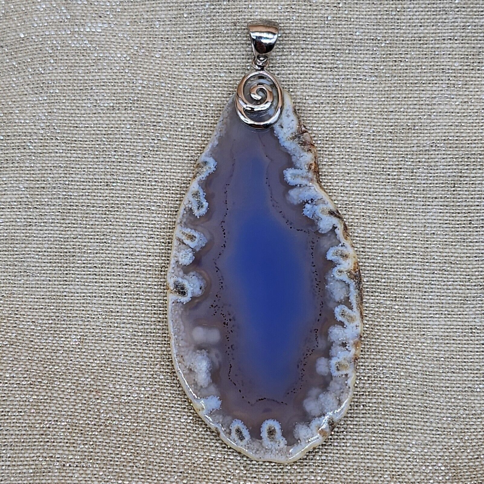 Sterling Silver 925 Ocean Blue/Lavender Agate Sli… - image 3