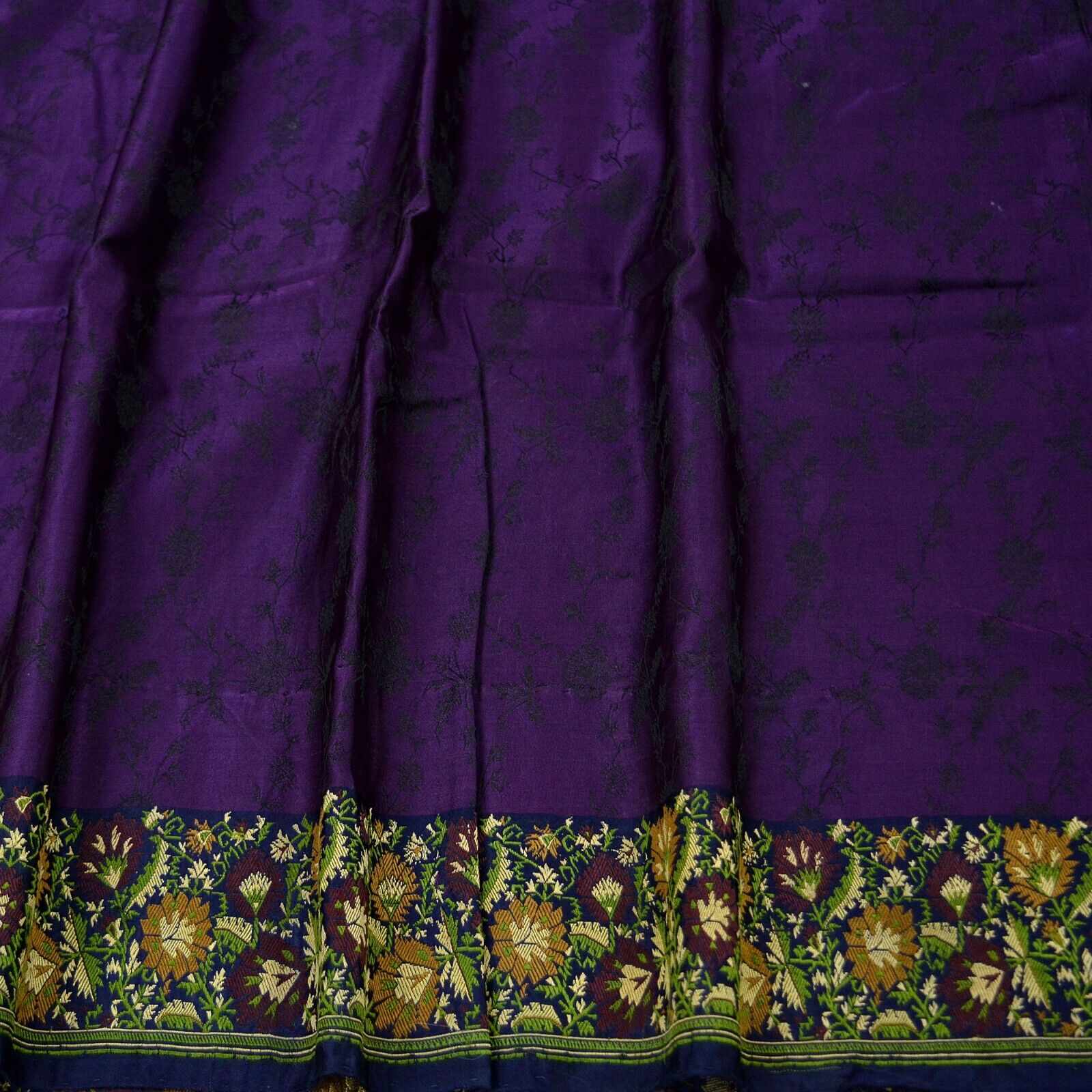 Vintage Heavy Sari Purple & Blue Pure Satin Silk … - image 16