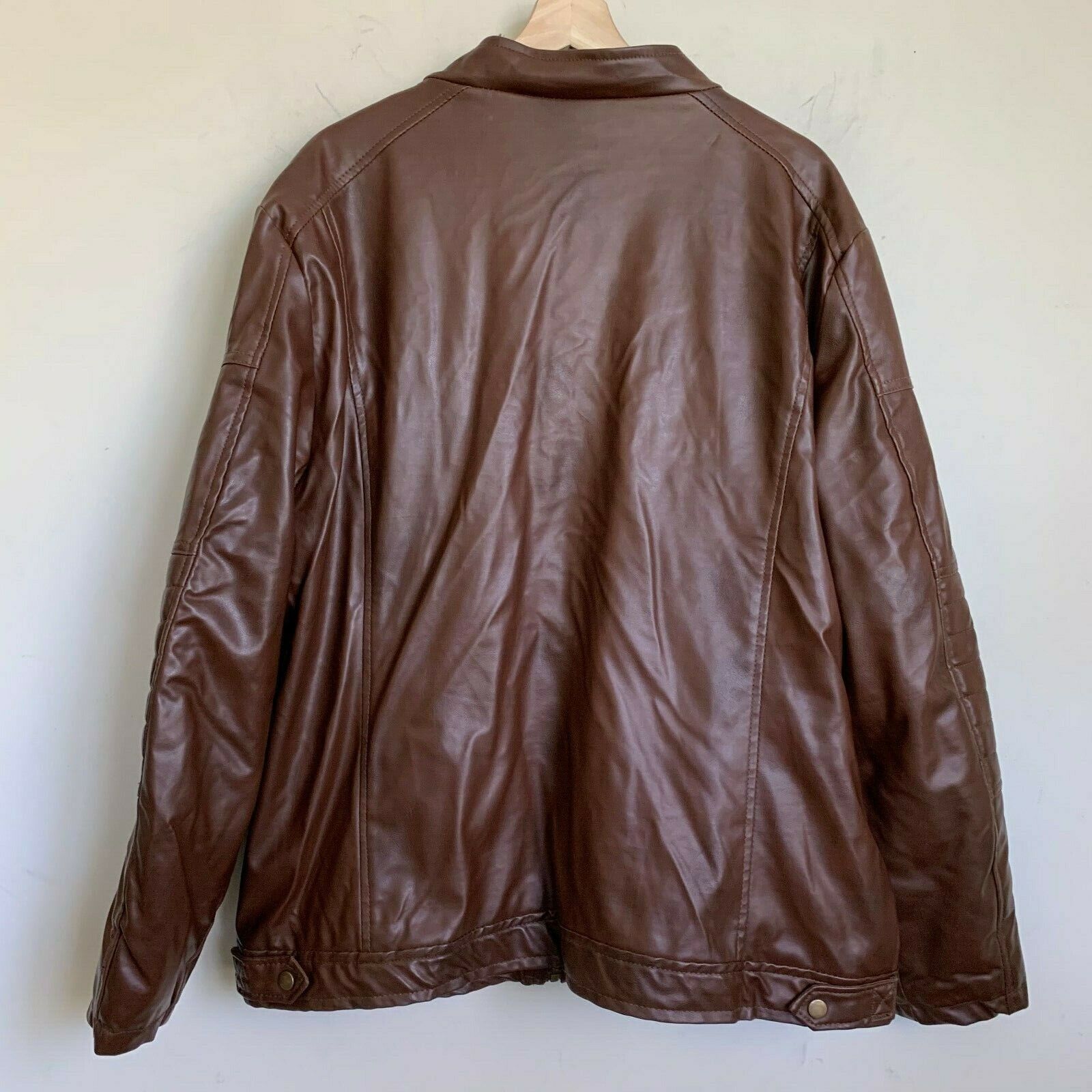 Yoki Mens Moto Jacket Brown Faux Leather Zip Pock… - image 2